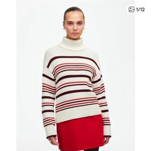 Madewell cotton turtleneck cream with red and burgundy maroon stripes